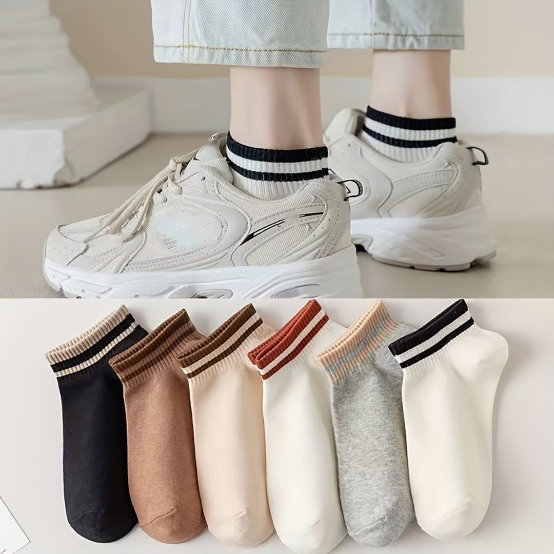 6-Pair Striped Ankle Crew Breathable Socks Combo