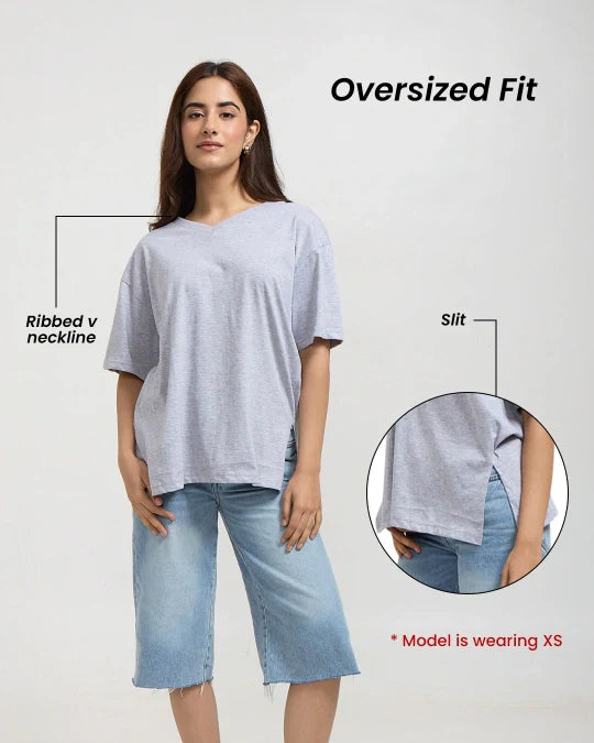 Black Plain V-Neck Oversize T-Shirt