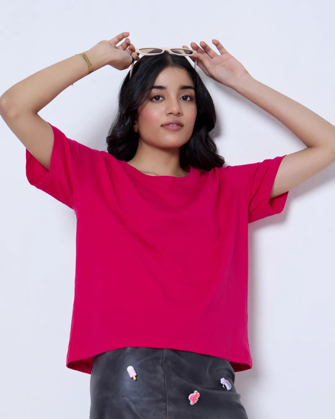 Hot Pink Plain Boxy Oversize T-Shirt