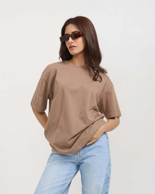 Camel Plain Oversized T-Shirt