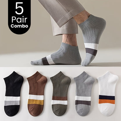 5-Pair Block Ankle Socks Combo