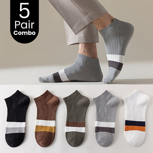 5-Pair Block Ankle Socks Combo