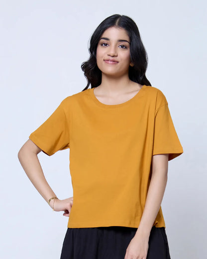 Mustard Plain Boxy Oversize T-Shirt