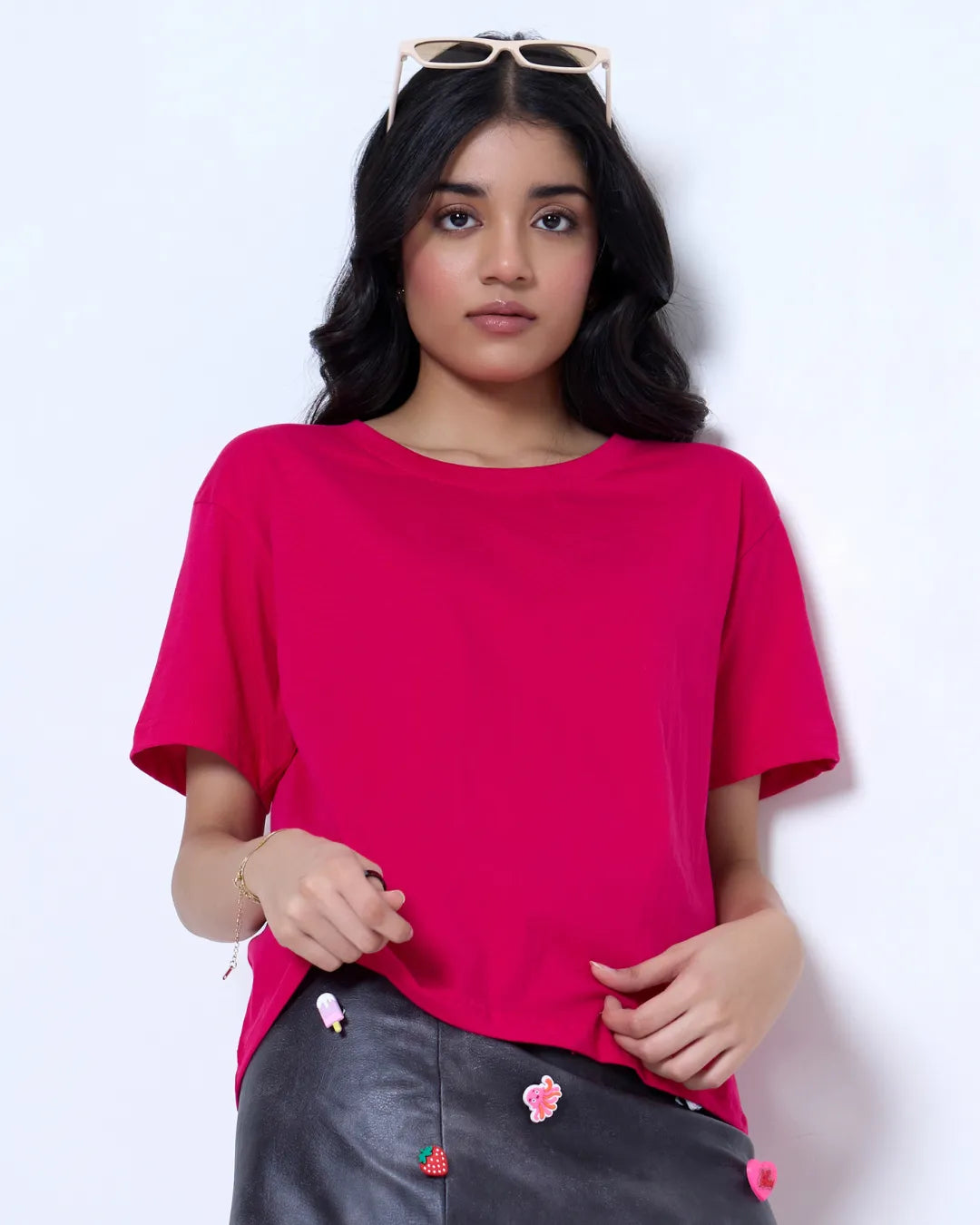 Hot Pink Plain Boxy Oversize T-Shirt