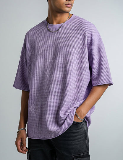 Waffle Knit Oversized T-Shirt - Lavender