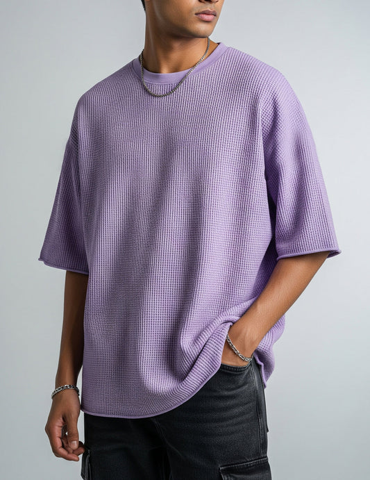 Waffle Knit Oversized T-Shirt - Lavender