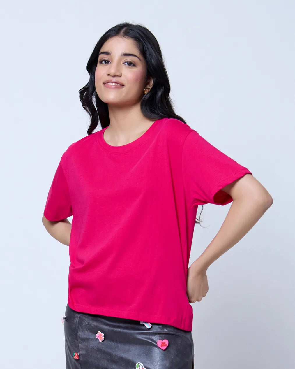 Hot Pink Plain Boxy Oversize T-Shirt