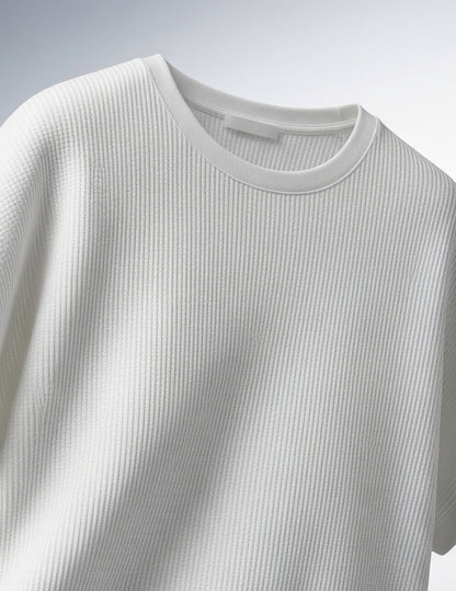 Waffle Knit Oversized T-Shirt - White