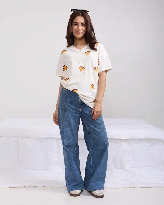 Waffle V-Neck Oversized T-Shirt