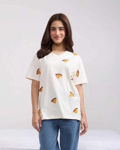 Waffle V-Neck Oversized T-Shirt