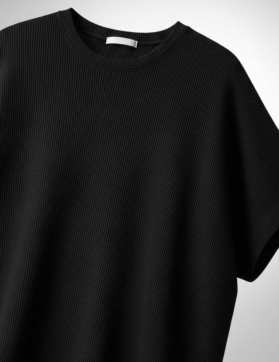 Waffle Knit Oversized T-Shirt - Black