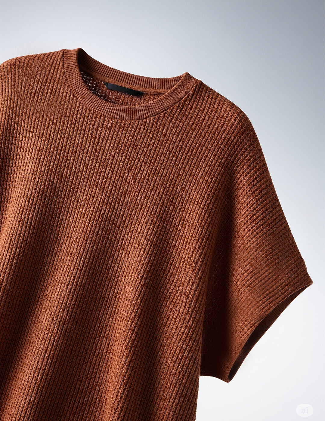 Waffle Knit Oversized T-Shirt - Brown