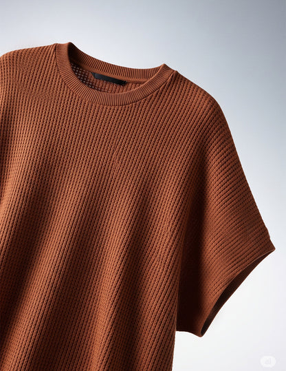 Waffle Knit Oversized T-Shirt - Brown