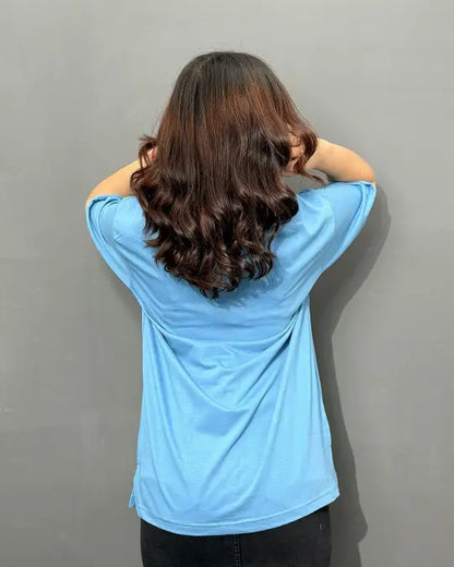 Denim Blue Plain V-Neck Oversize T-Shirt