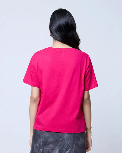 Hot Pink Plain Boxy Oversize T-Shirt