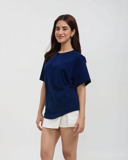 Navy Blue Plain Oversized T-Shirt