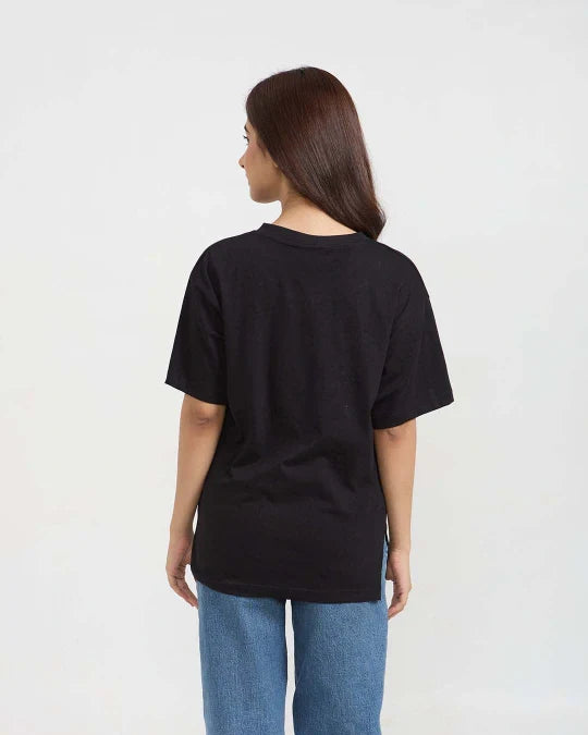 Black Plain V-Neck Oversize T-Shirt