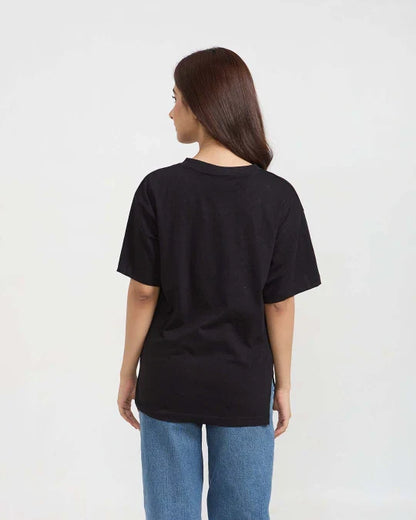 Black Plain V-Neck Oversize T-Shirt
