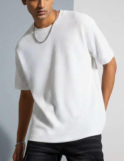 Waffle Knit Oversized T-Shirt - White