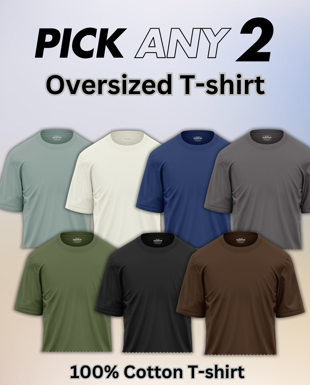 Pick Any 2 - Oversize Plain Round Neck Cotton T-shirt Combo