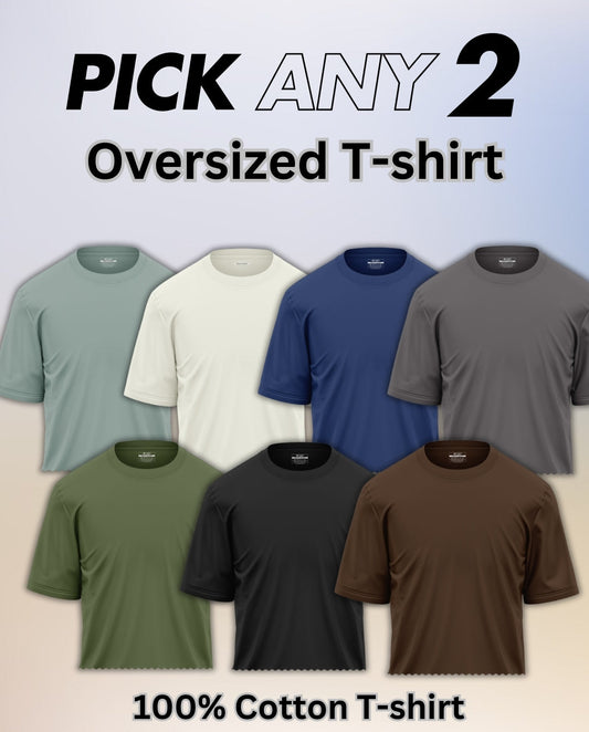 Pick Any 2 - Oversize Plain Round Neck Cotton T-shirt Combo