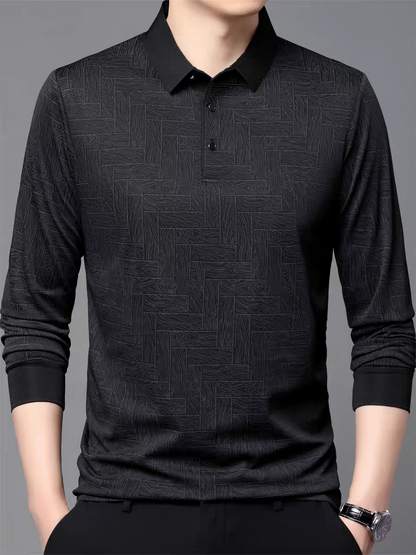 Midnight Herringbone Luxe Polo T-Shirt