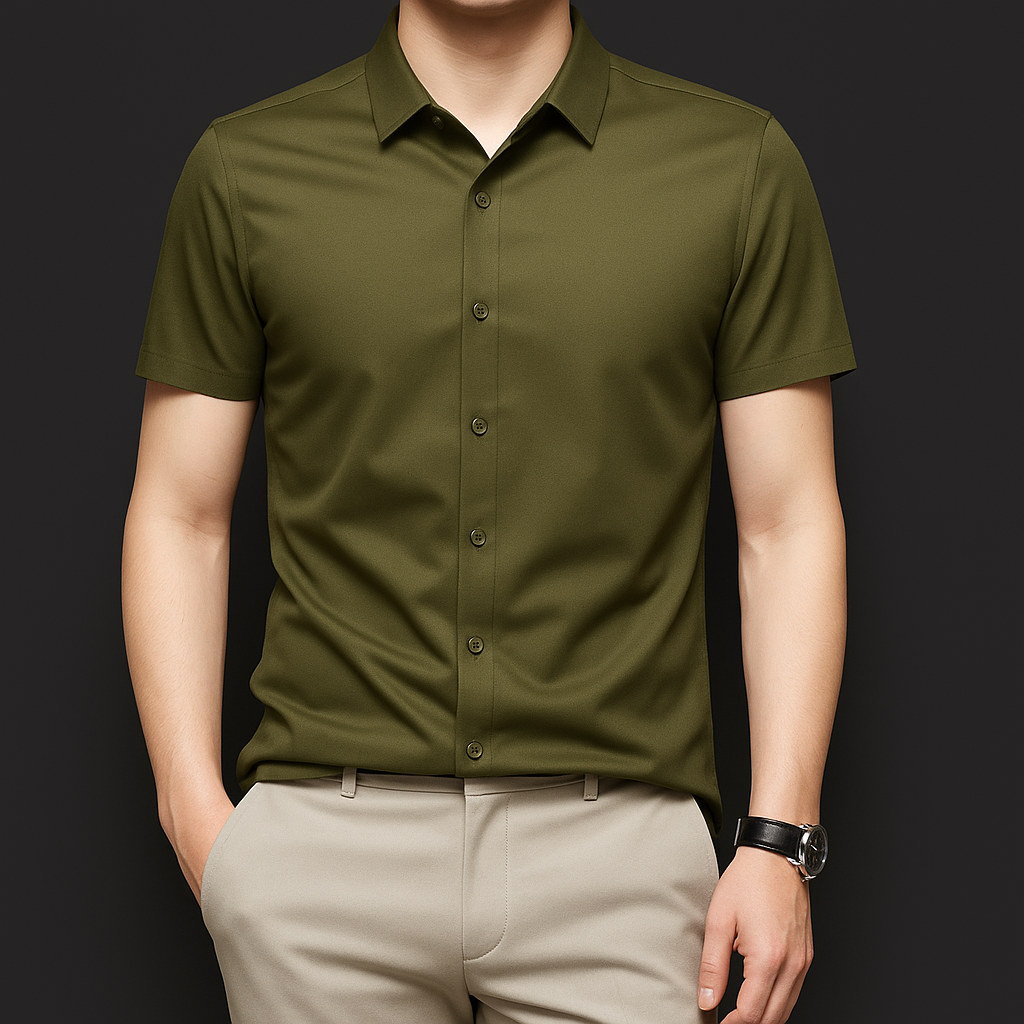 NoirSheen Luxe Satin Half Sleeve Shirt