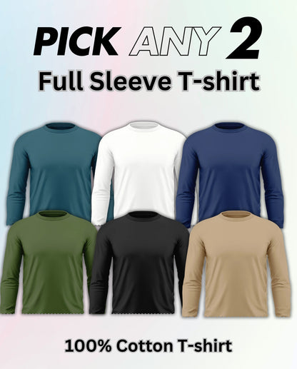 Pick Any 2 - Full Sleeve Plain Cotton T-shirt Combo