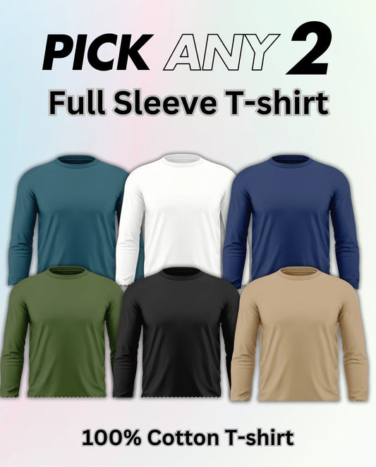 Pick Any 2 - Full Sleeve Plain Cotton T-shirt Combo
