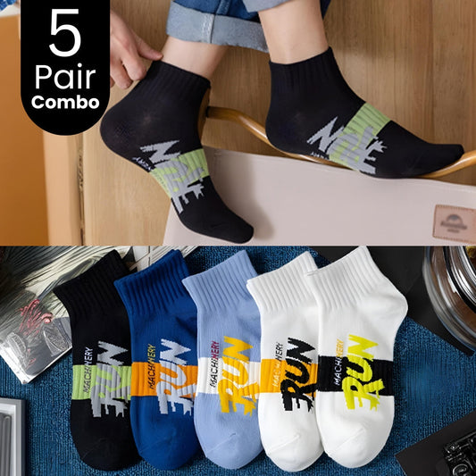 5 Pairs Ankle Athletic Socks Combo