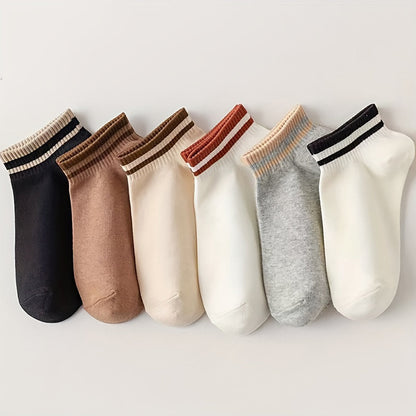 6-Pair Striped Ankle Crew Breathable Socks Combo