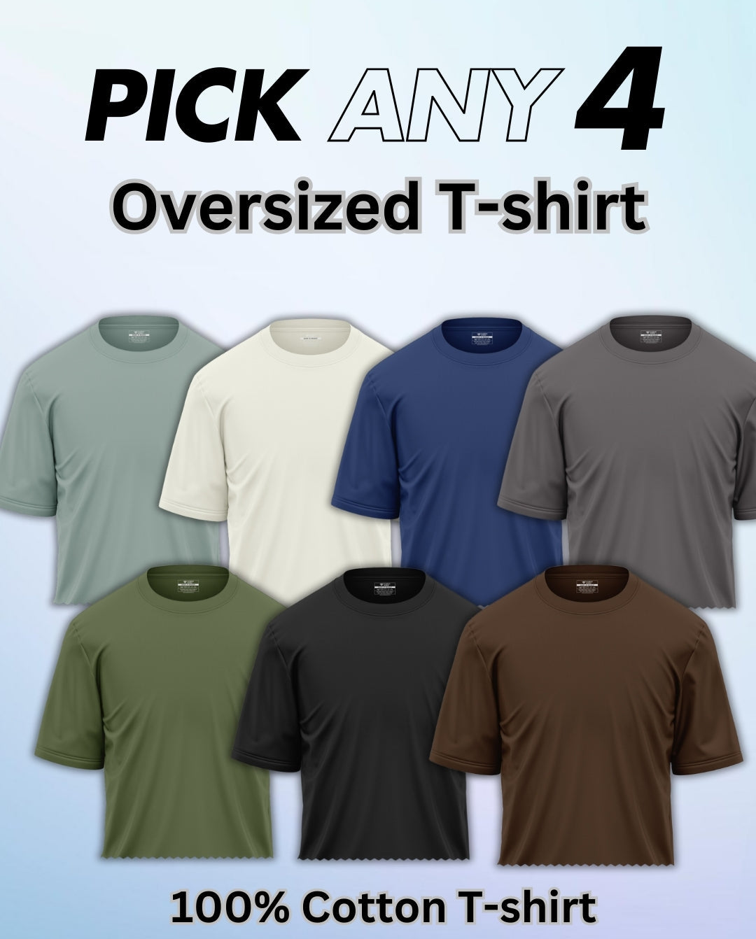 Pick Any 4 - Oversize Plain Round Neck Cotton T-shirt Combo