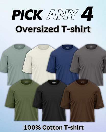 Pick Any 4 - Oversize Plain Round Neck Cotton T-shirt Combo