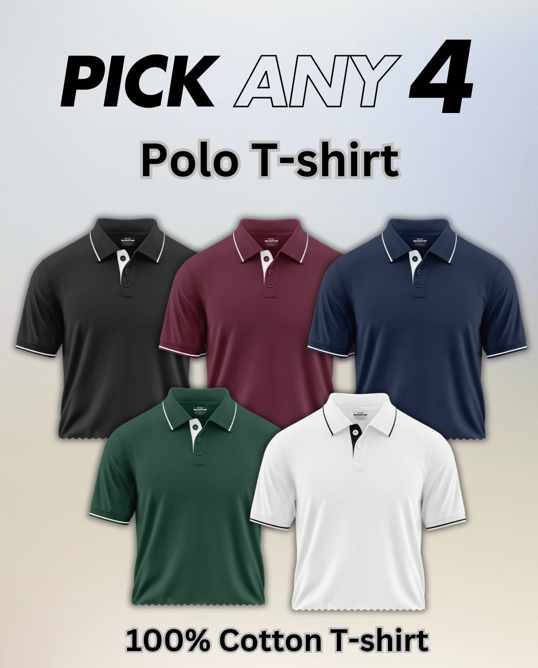 Pick Any 4 - Plain POLO Cotton T-shirt Combo
